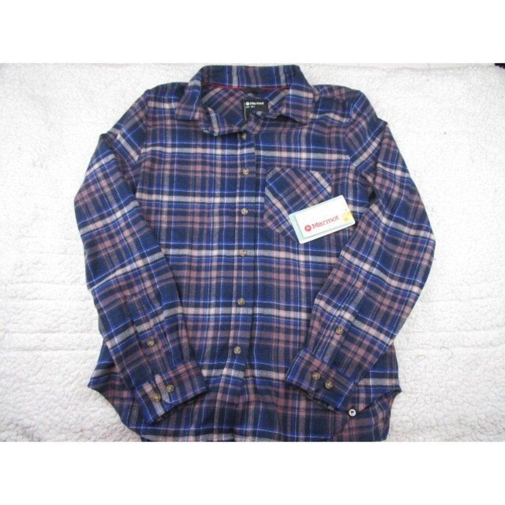 Marmot Womens Small Maggie Midweight Flannel LS Dark Indigo Button Back Cool Max